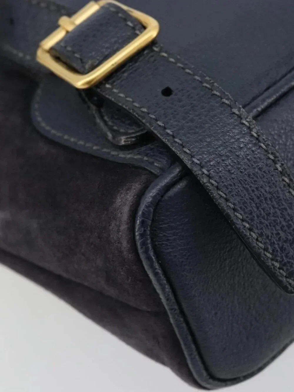 GUCCI Bamboo Backpack Suede Navy Gold 003 2034 0030 Auth